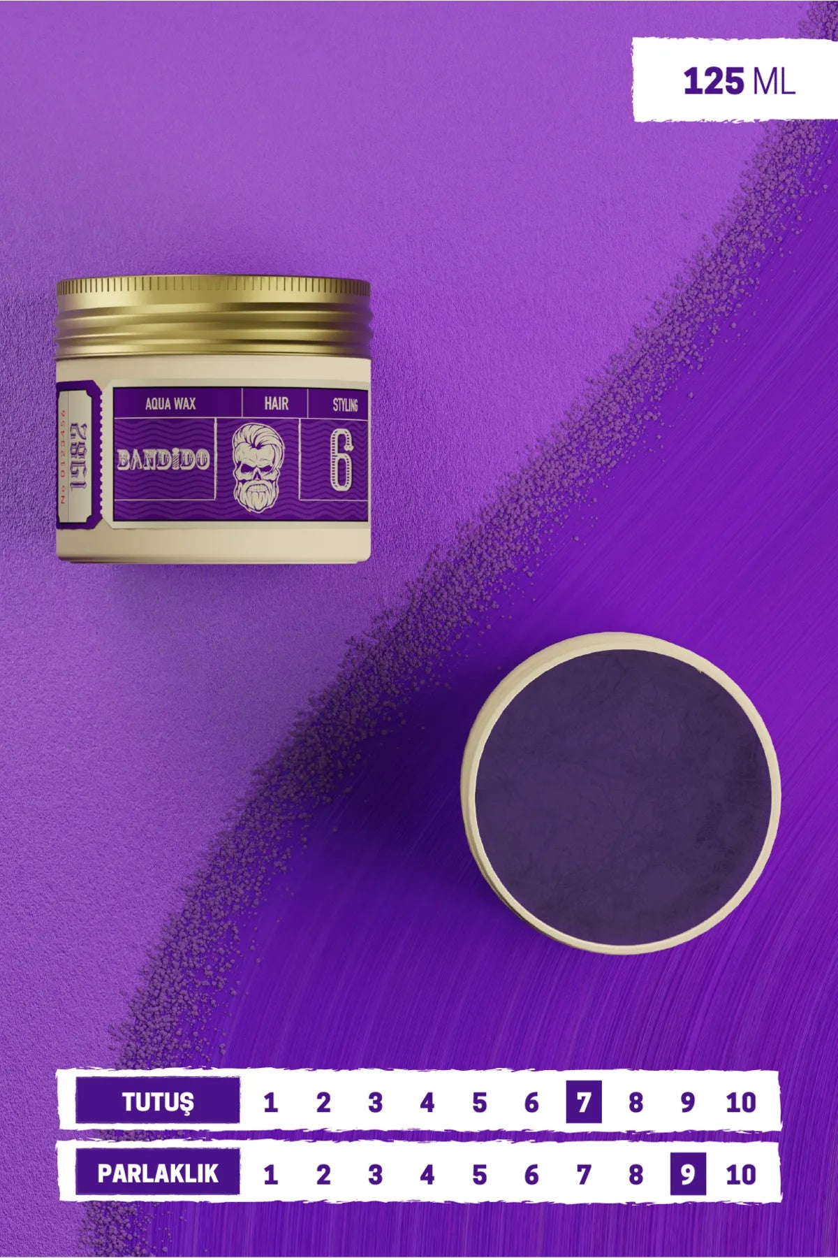 Aqua Wax 6 Violet 125 ml / Cire coiffante brillante et tenue forte pour cheveux effet mouillé BANDİDO