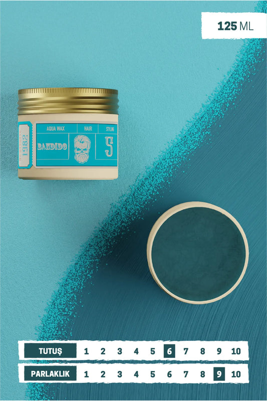 Aqua Wax 5 Blue 125 ml / Cire coiffante brillante à tenue moyenne effet mouillé BANDİDO